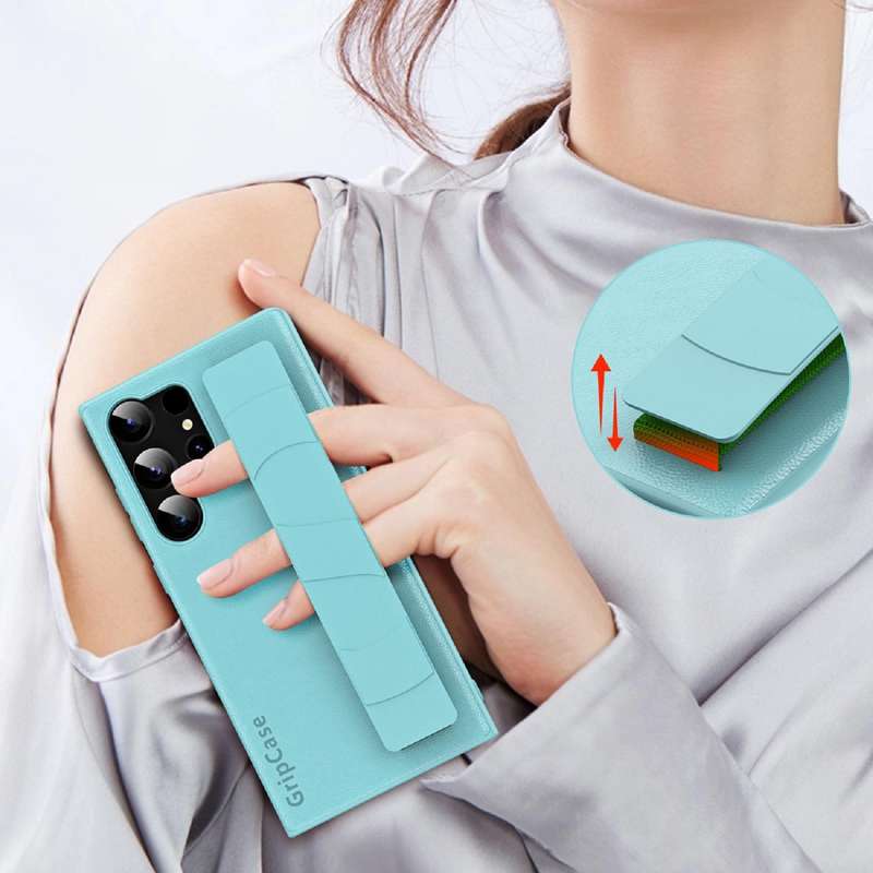 For Samsung Galaxy S23 Ultra 5G Skin Elastic Wrist Grip Back Cover Phone Case(Black)
