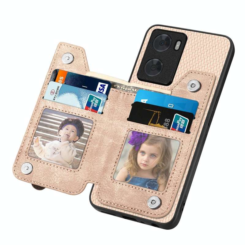 For OPPO A57 4G Carbon Fiber Flip Zipper Wallet Phone Case(Khaki)