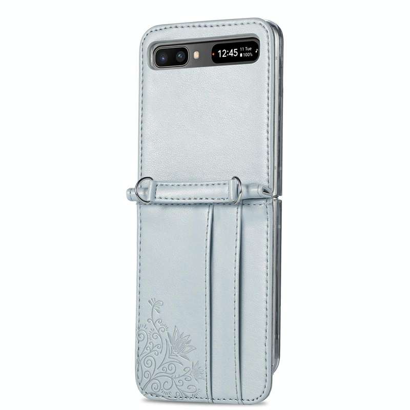 For Samsung Galaxy Z Flip 5G Diagonal Lanyard Embossed Card Phone Case(Silver)