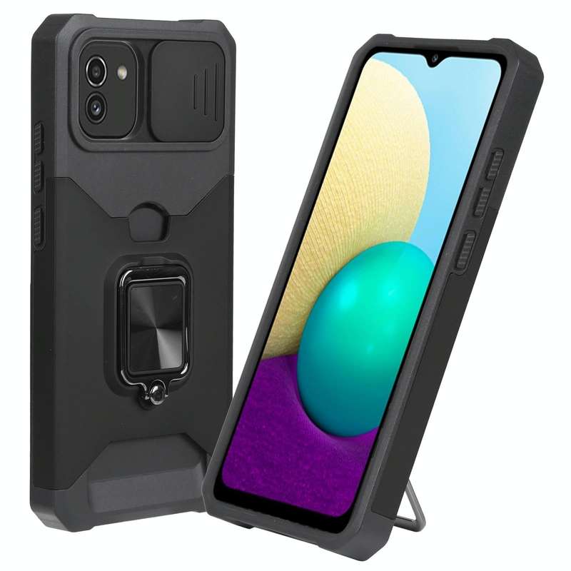For Samsung Galaxy A03 Sliding Camera Cover Design PC + TPU Shockproof Phone Case(Black)