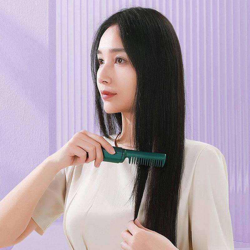 2 In 1 Portable USB Rechargeable Hair Curler Dual Usage Hair Straightening Comb(Purple)