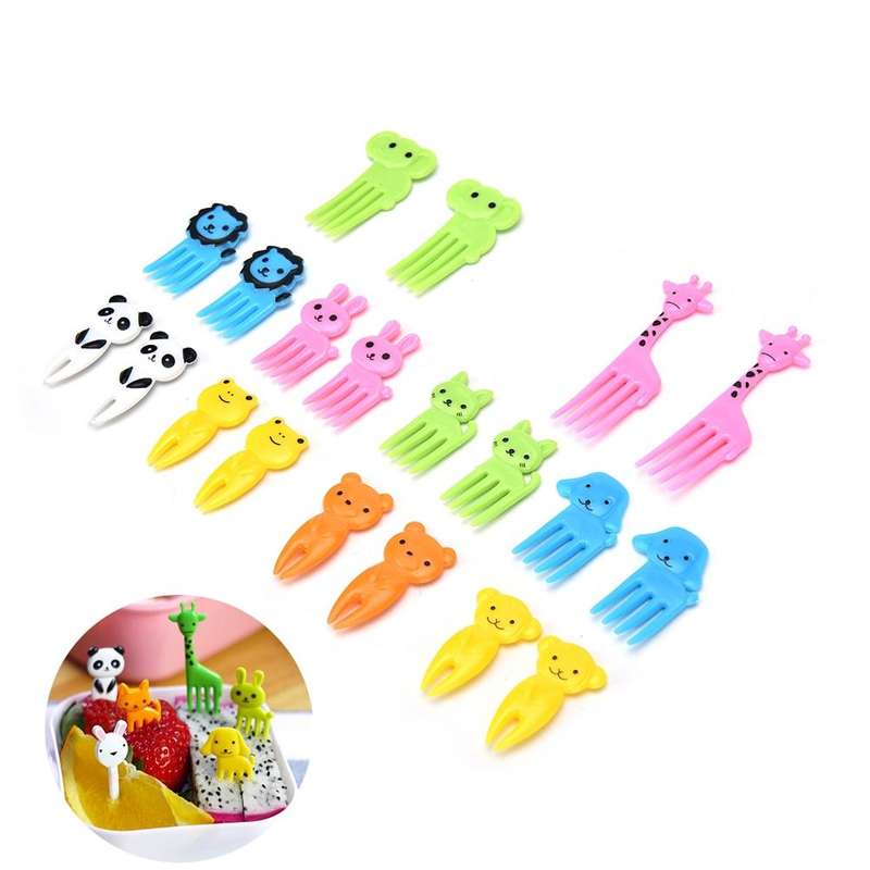 5 Sets 10 in 1 Creative Cartoon Animal Plastic Children Fruit Fork Bento Decoration Toothpick(G220)