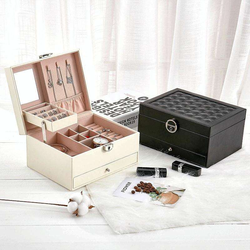 Multi-Function Storage Box Leather Jewelry Box Multi-Layer Large-Capacity Jewelry Organizer(Black)