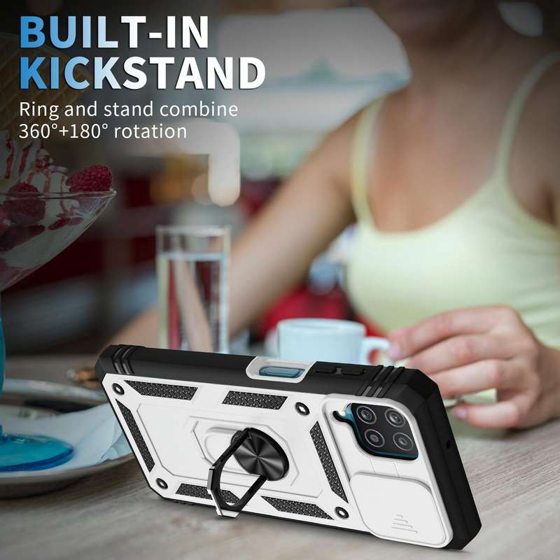 For Samsung Galaxy A12 Sliding Camera Cover Design TPU + PC Protective Case with 360 Degree Rotat...