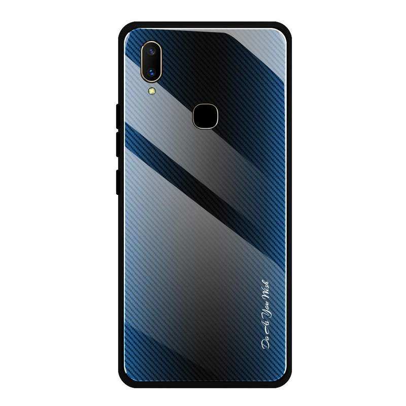 For Vivo V11 Texture Gradient Glass Protective Case(Blue)