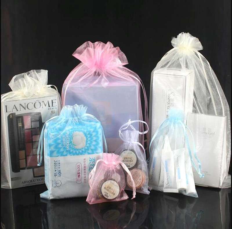 100 PCS Gift Bags Jewelry Organza Bag Wedding Birthday Party Drawable Pouches, Gift Bag Size:7X9c...