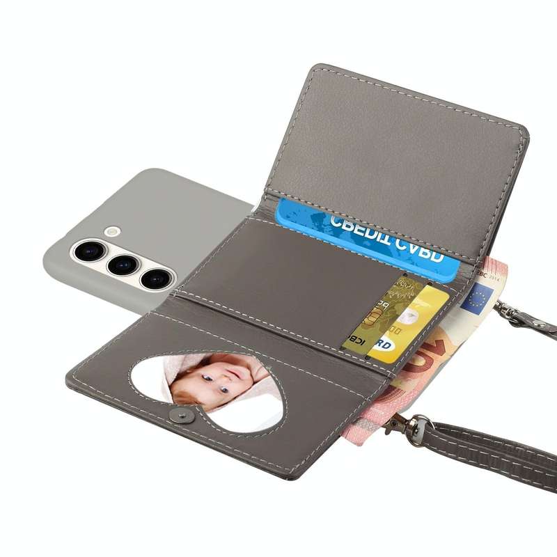 For Samsung Galaxy S23 5G Crossbody Lanyard Wallet Card Bag Phone Case(Grey)