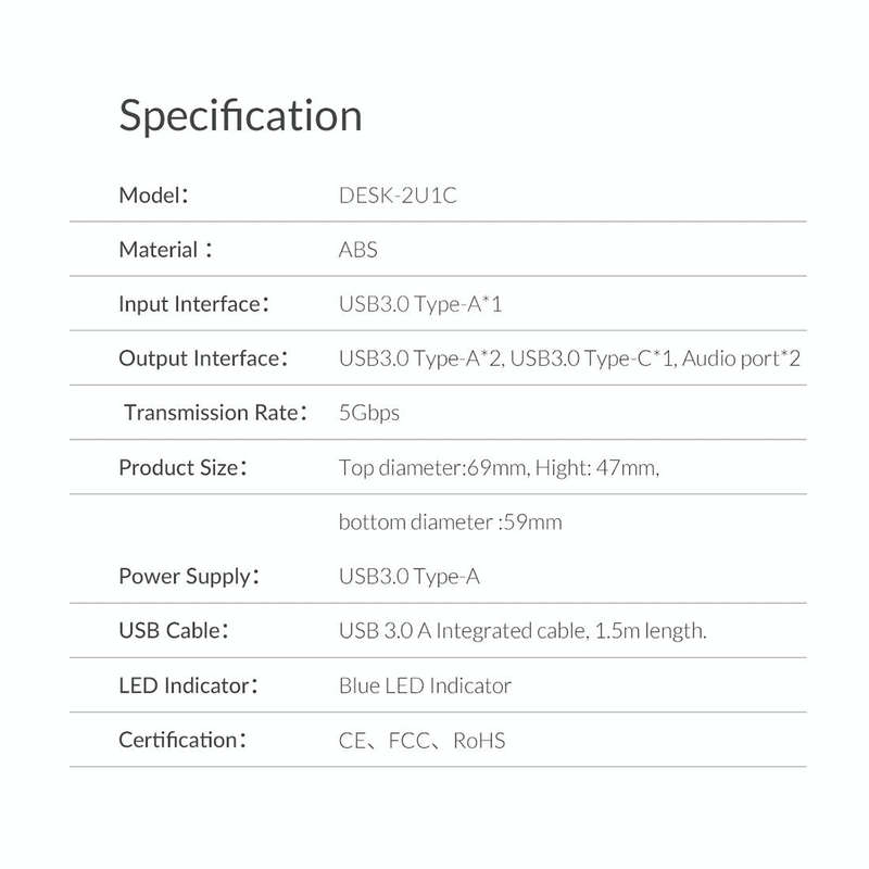 ORICO DESK-2U1C Desktop Power Grommet Multi-Function HUB