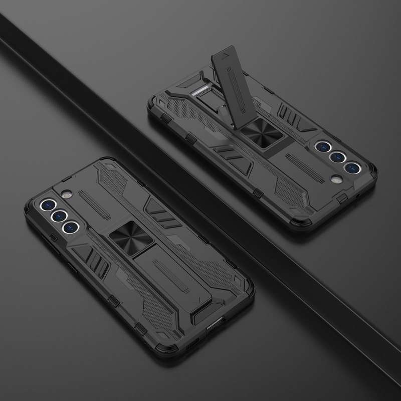 For Samsung Galaxy S21 FE Supersonic PC + TPU Shock-proof Case with Holder(Black)