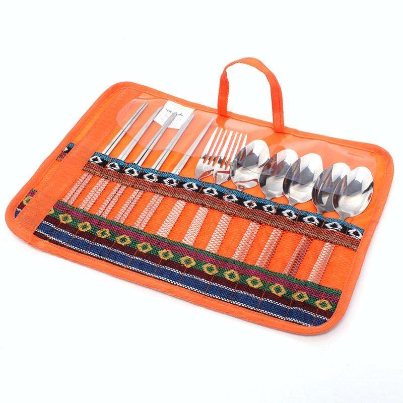 Outdoor Tableware 12 Piece Suit Camping Portable Stainless Steel Chopsticks Knife Fork Spoon Supp...
