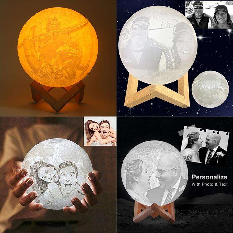 Customized Touch Switch 2-color 3D Print Moon Lamp USB Charging Energy-saving LED Night Light wit...