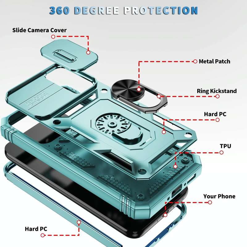 For Samsung Galaxy A34 Sliding Camshield TPU + PC Phone Case with Holder(Green)