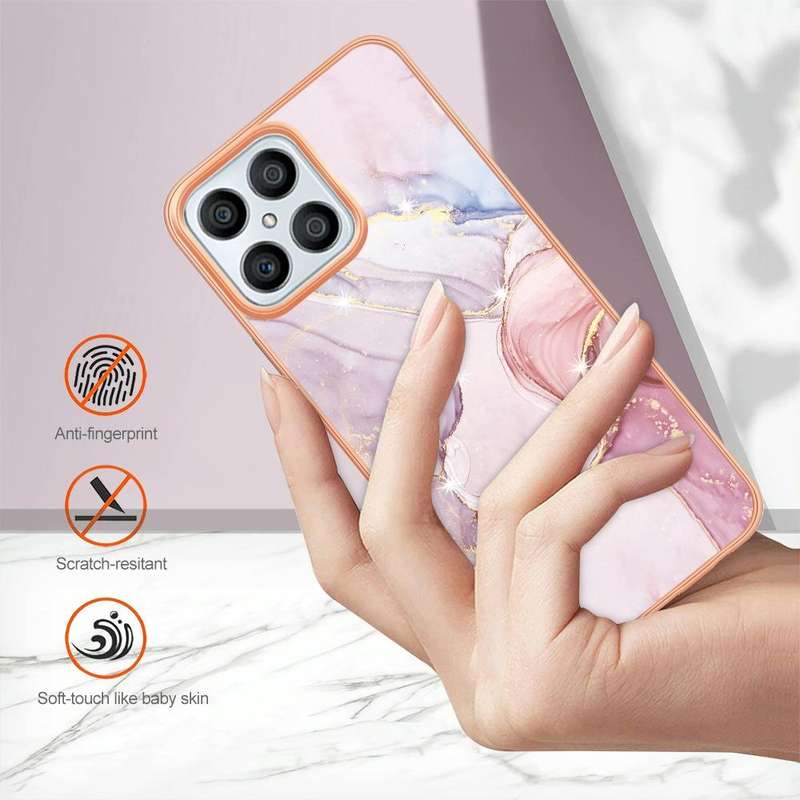 For Honor X8 4G Electroplating Marble Dual-side IMD Phone Case(Rose Gold 005)
