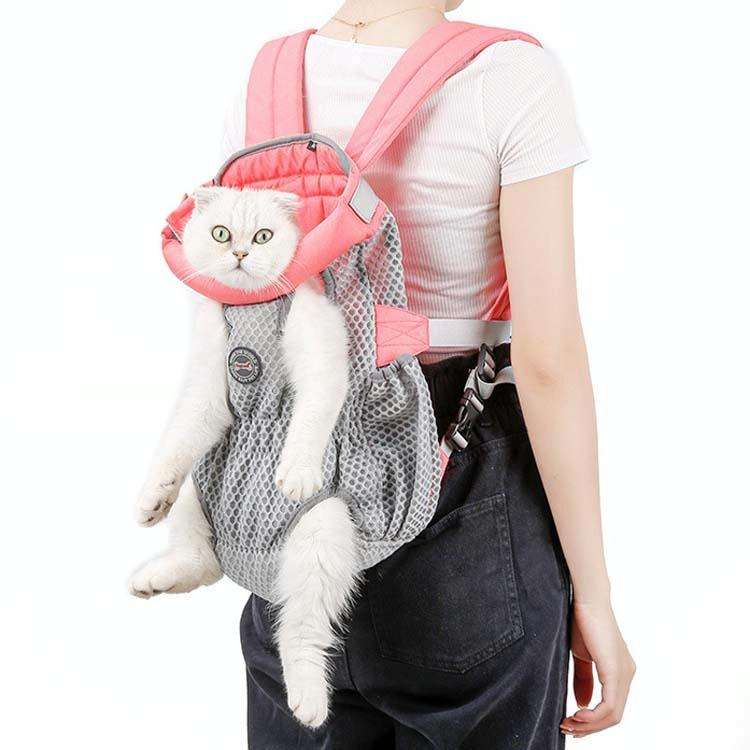 Doglemi Pet Outing Backpack Dog Shoulder Chest Bag Breathable Mesh Dog Cat Bag, Size:L(Pink Gray)