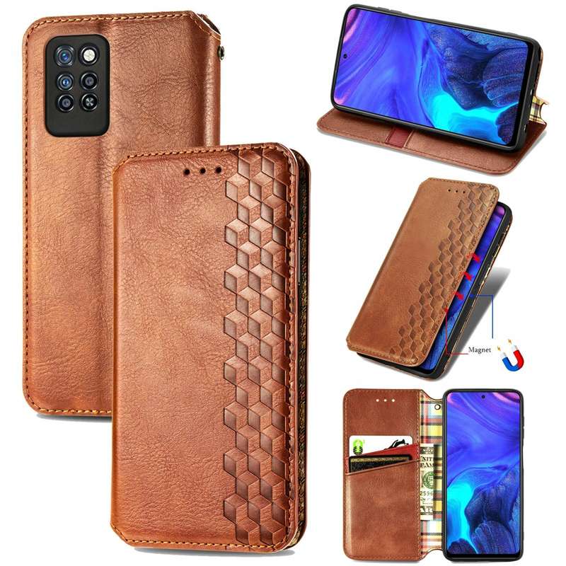 For Infinix Note 10 Pro Cubic Grid Pressed Horizontal Flip Magnetic PU Leather Case with Holder &...