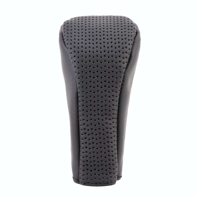 Universal Nonslip Breathable Genuine Leather Car Gear Shift Knob Cover(Black)