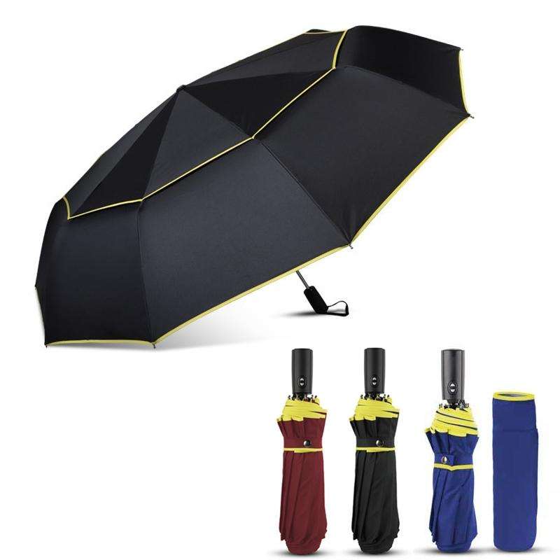 Fully-Automatic Double Rain 3 Folding Wind Resistant Travel Business Big Umbrella(Red)