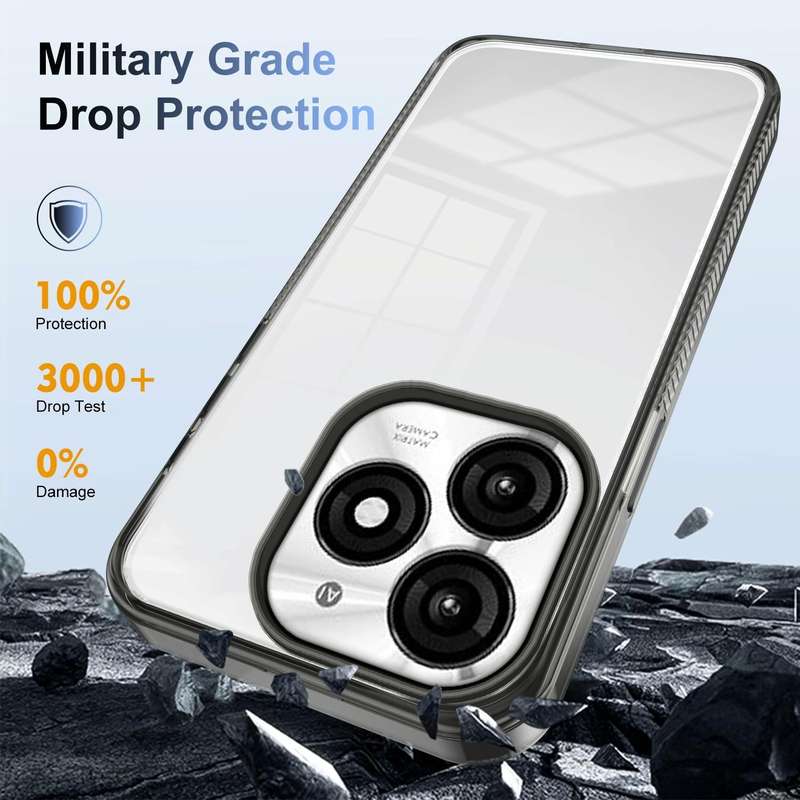 For Itel A70 2.5mm Anti-slip Clear Acrylic Hybrid TPU Phone Case(Black)