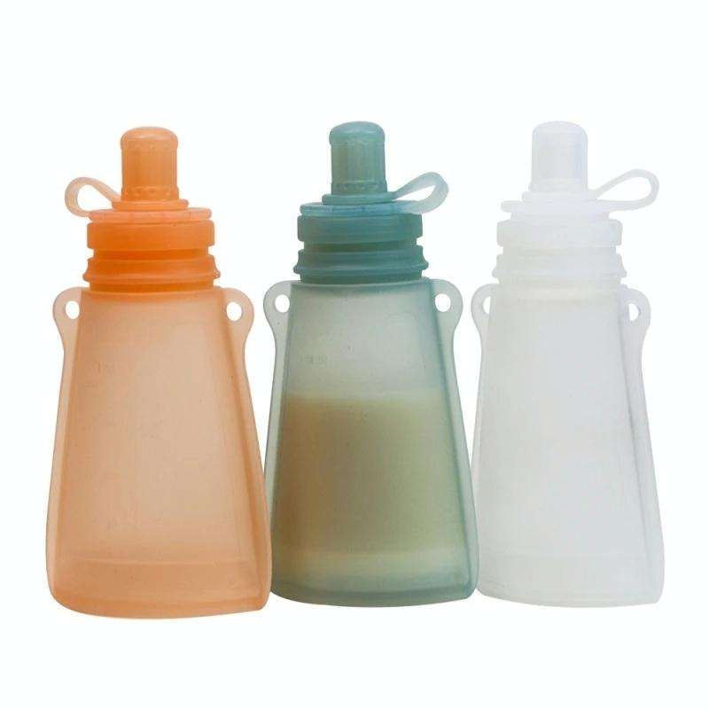 120ml Reusable Silicone Baby Food Pouches Refillable Squeeze Storage Containers(Blue)