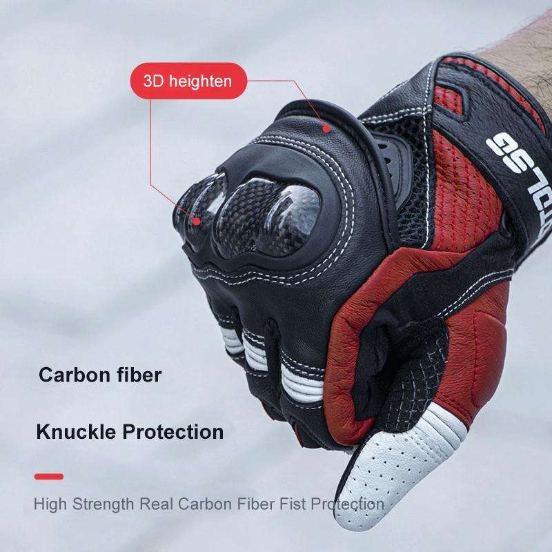 One Pair Genuine Leather Motorcycle Gloves with Carbon Fiber Hard Knuckle Touch Screen, Size:XL(B...