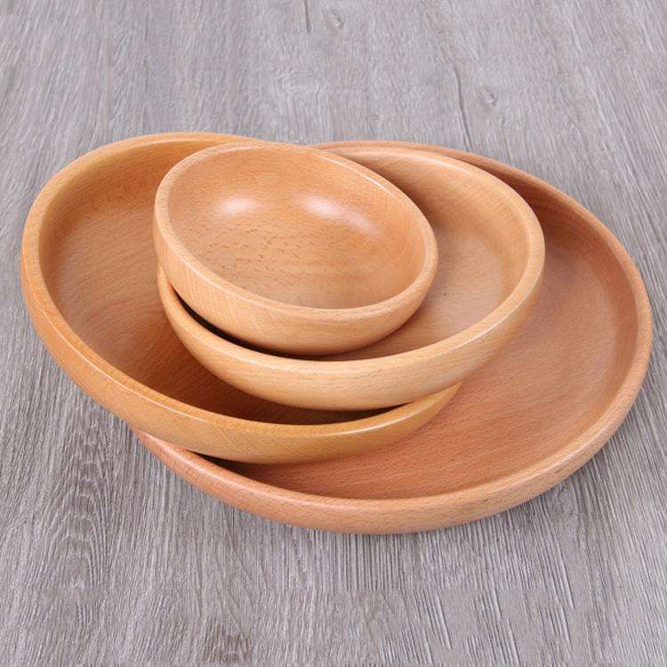 Round Fruit Plate Salad Bowl Thick Wood Dried Fruit Plate Fruit Sushi Plate, Specification: 15cm