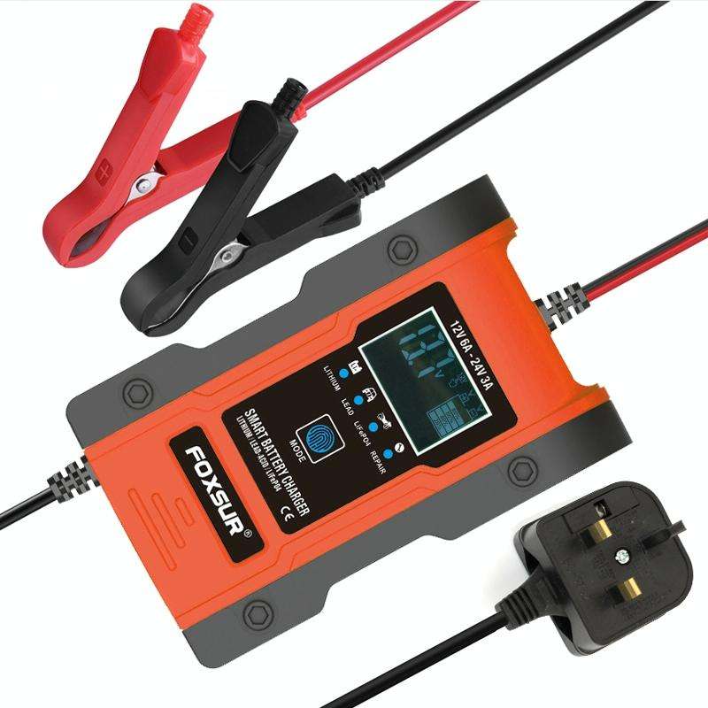 FOXSUR 12V-24V Car Motorcycle Repair Battery Charger AGM Charger Color:Red(UK Plug)