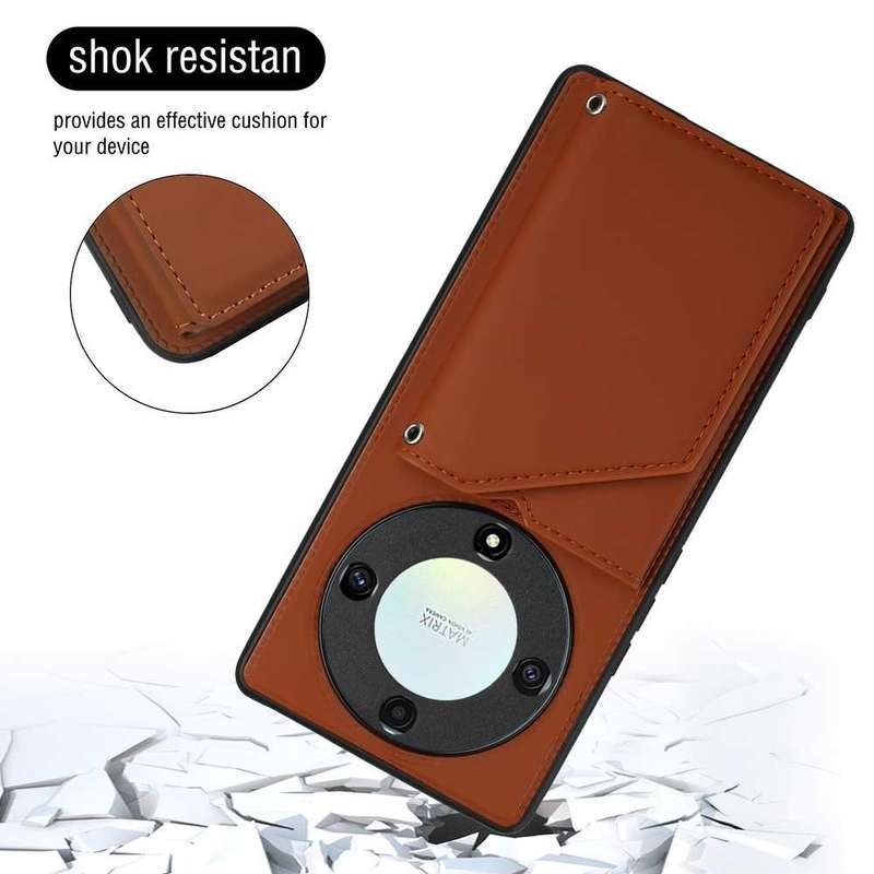 For Honor X9a Skin Feel PU + TPU + PC Card Slots Phone Case(Brown)