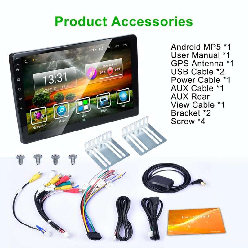 HD 9 inch Universal Car Android 8.1 Radio Receiver MP5 Player, Support FM & Bluetooth & TF Card &...