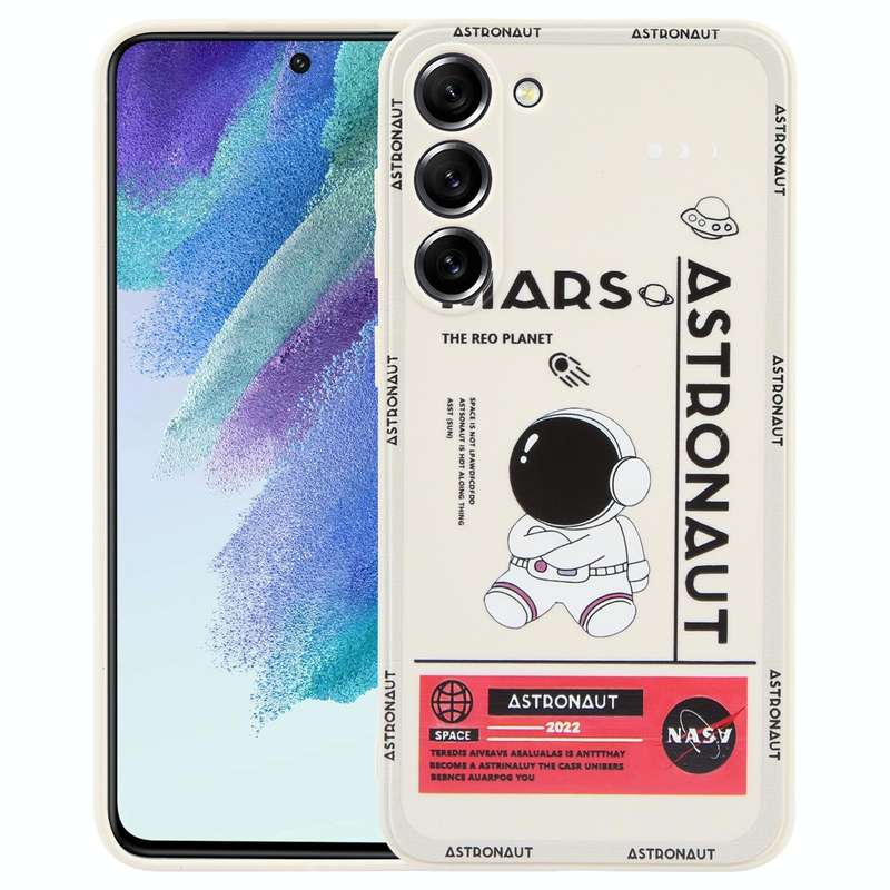 For Samsung Galaxy S21 FE 5G Astronaut Pattern Silicone Straight Edge Phone Case(Mars Astronaut-W...