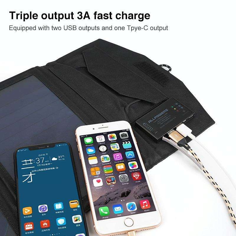 ALLPOWERS Solar Battery Charger Portable 5V 15W Dual USB+ Type-C Portable Solar Panel Charger Out...