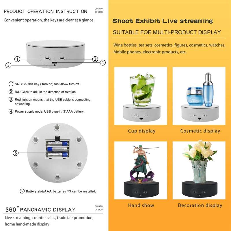 13cm Xiaoai Electric Rotating Turntable Display Stand Video Shooting Props Turntable (Black)