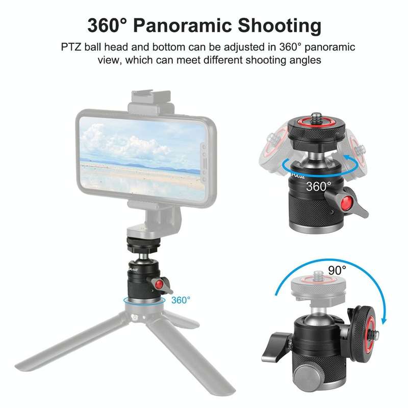 PULUZ Aluminum Alloy Ball Head Tripod Mount with Cold Shoe Base(Black)