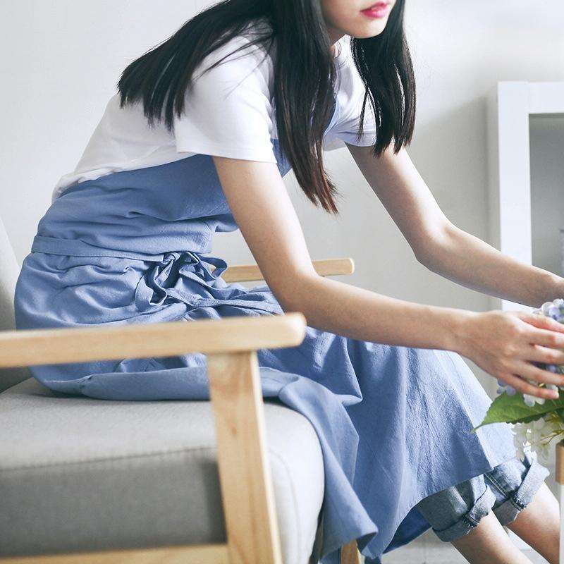 Cotton Linen Fishtail Long Slim Fit Apron Florist Manicure Shop Overalls(Pink)