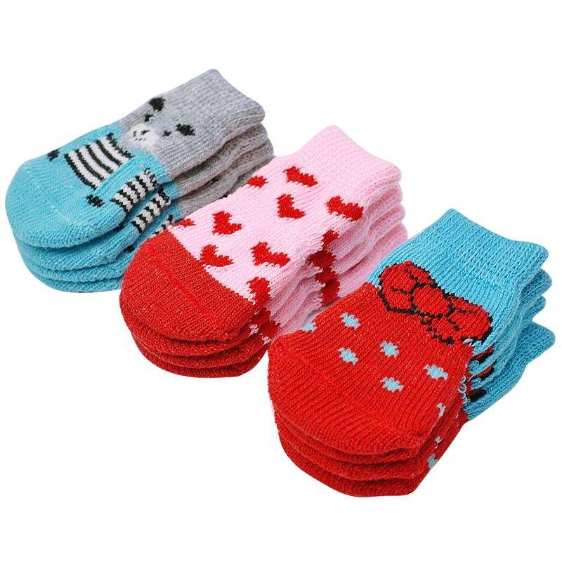 4pcs /Set  Pet Dog Puppy Cat Shoes Slippers Non-Slip Socks Pet Cute Indoor for Small Dogs Cats Sn...