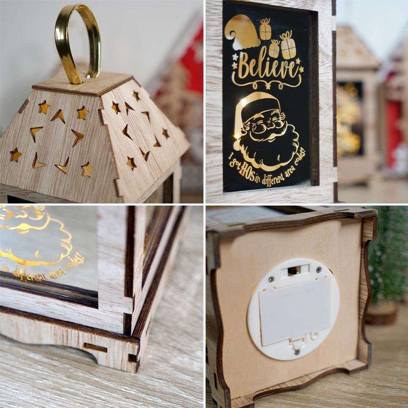 Wooden Christmas Decoration Wind Lantern LED Luminous Ornaments Portable Lantern Holiday Lights, ...