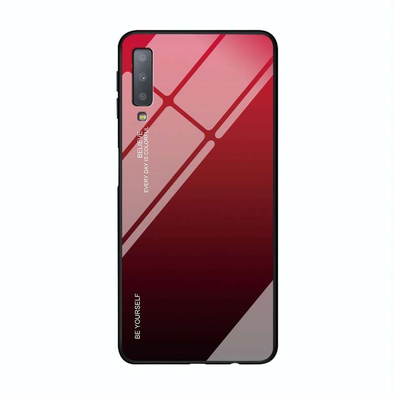 For Galaxy A7 (2018) Gradient Color Glass Case(Red)