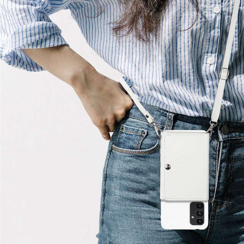 For Samsung Galaxy A34 5G Crossbody Lanyard Wallet Card Bag Phone Case(White)