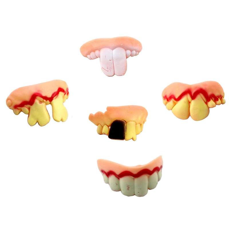 5 PCS Halloween Prank Funny Various Modelling Entire Scary Bucktooth Dentures Teeth Fake Braces f...