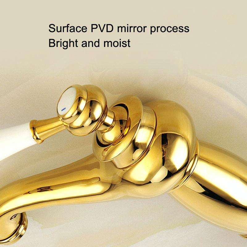 Antique Hot and Cold Bathroom Washbasin Faucet, Style: Short Model+Water Inlet Pipe