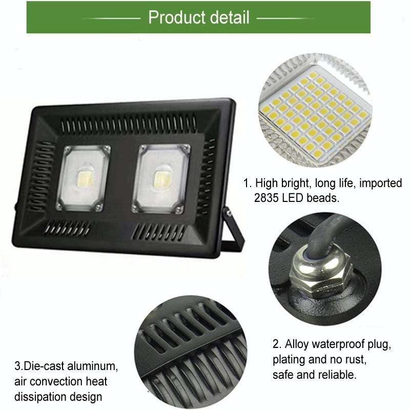100W Waterproof LED Floodlight Lamp, 2 x 48 LED SMD 2835, Luminous Flux: > 8000LM, PF > 0.9, RA >...