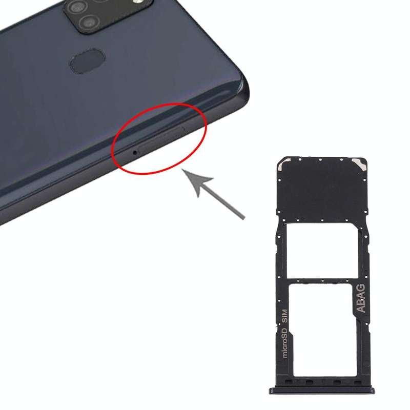 For Samsung Galaxy A21s SIM Card Tray + Micro SD Card Tray (Black)