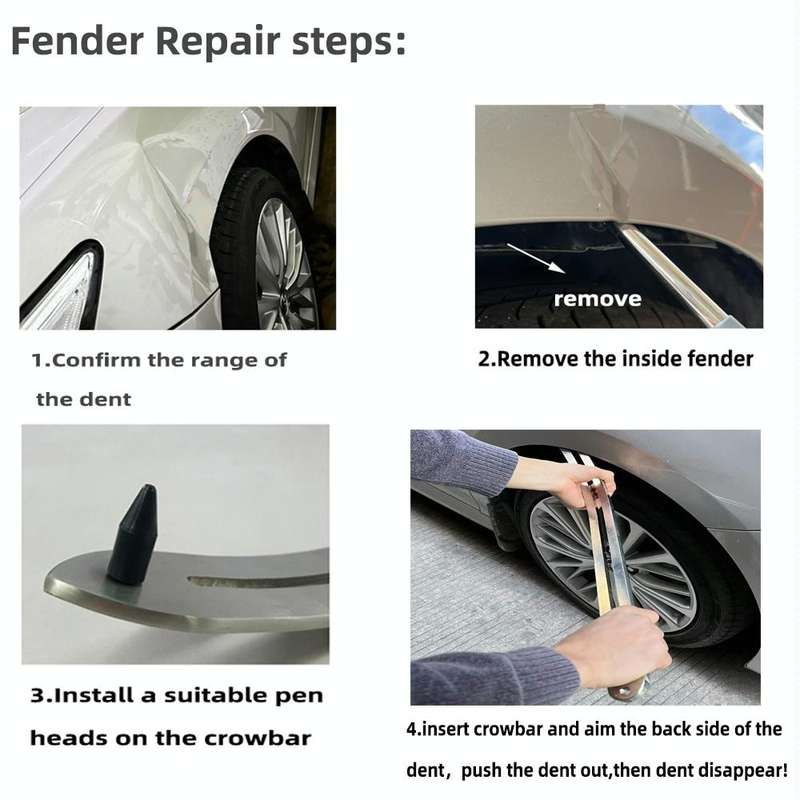 N8 10 in 1 Car Paintless Dent Removal Fender Damage Repair Puller Lifter Arc Crowbar Tools Hook R...
