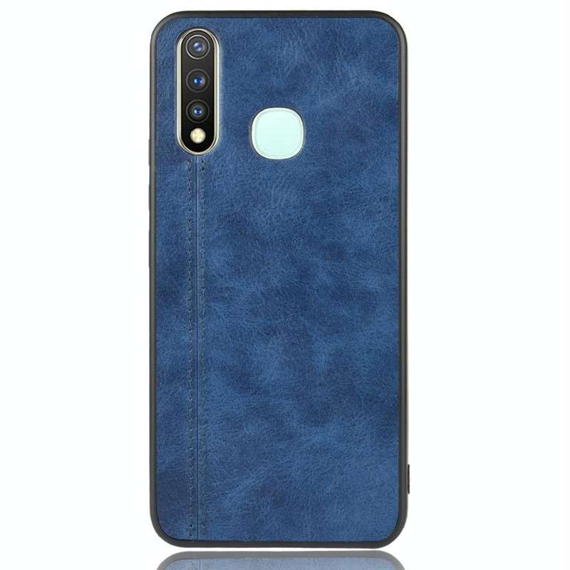 For Vivo Y19 Shockproof Sewing Cow Pattern Skin PC + PU + TPU Case(Blue)