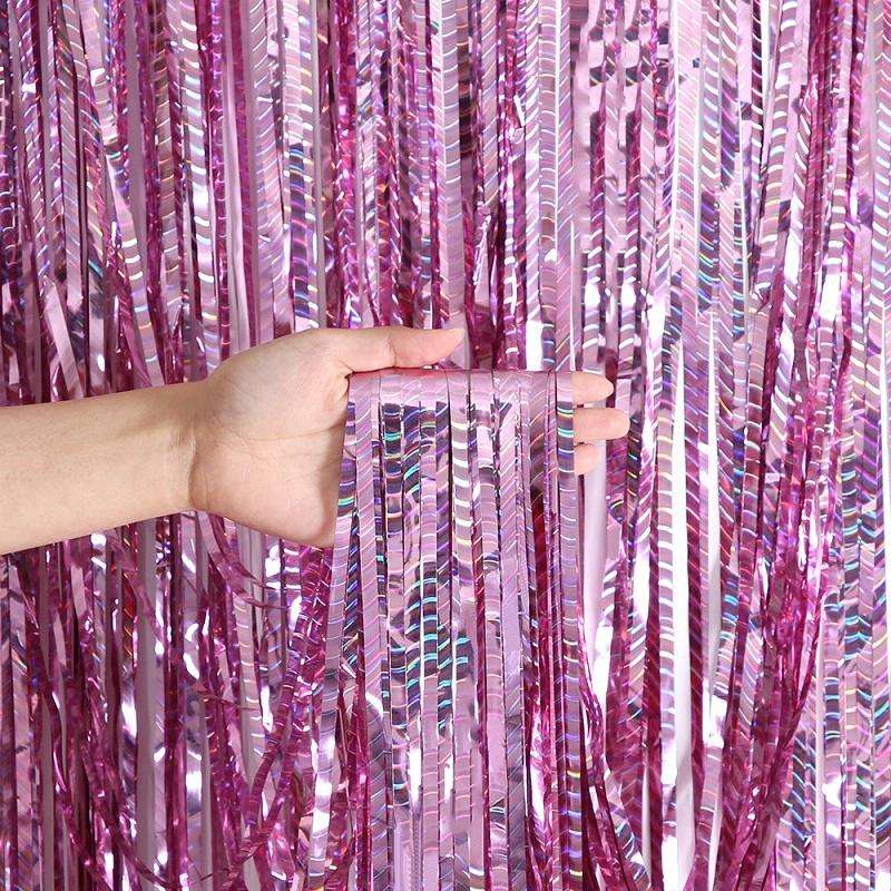 2 PCS Laser Rain Curtain Birthday Party Background Wall Decoration, Color: 2.5M Pink