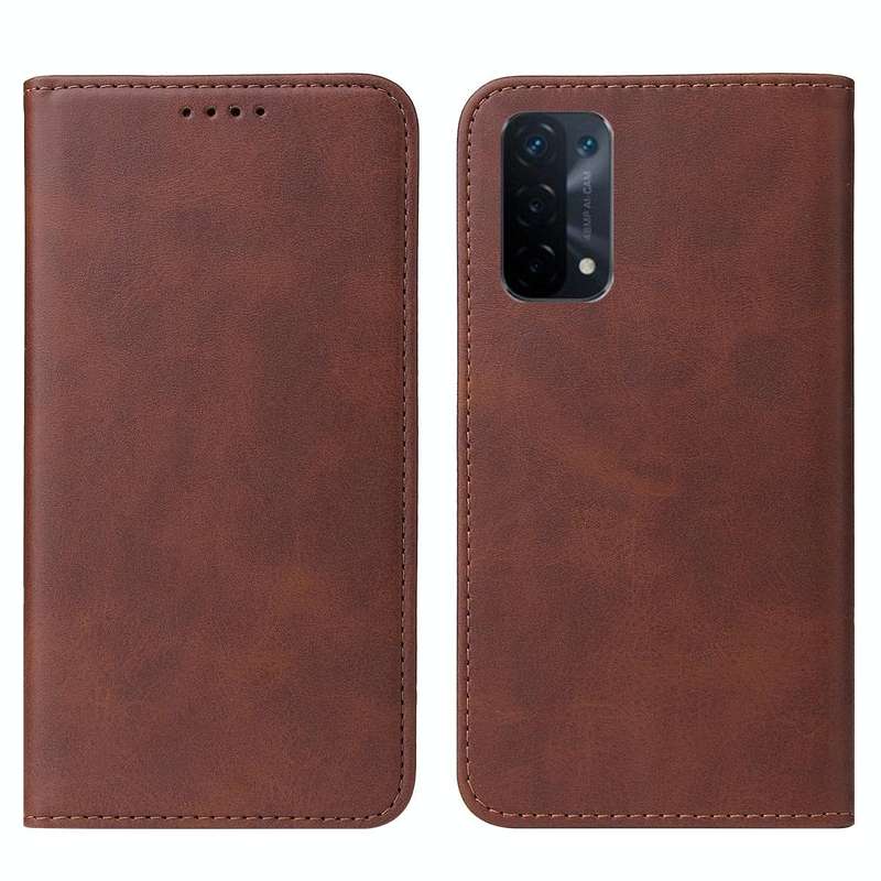 For OPPO A74 5G Magnetic Closure Leather Phone Case(Brown)