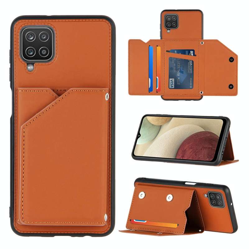 For Samsung Galaxy A12 Skin Feel PU + TPU + PC Back Cover Shockproof Case with Card Slots & Holde...