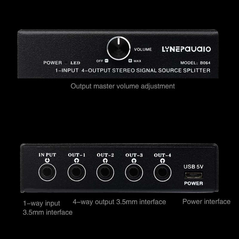 1 In 4 Out Audio Frequency Signal Splitter Distribute Device, Non Consumption, 3.5mm Interface Ou...