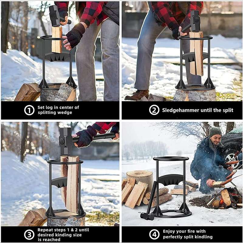 Firewood Kindling Splitter Manual Log Splitter with Carbon Steel Cutter Head, Model: Detachable A...