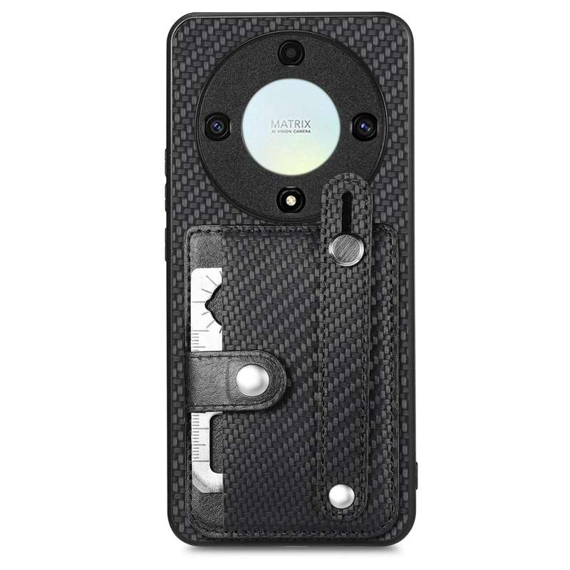 For Honor X9A Wristband Kickstand Card Wallet Back Cover Phone Case with Tool Knife(Black)