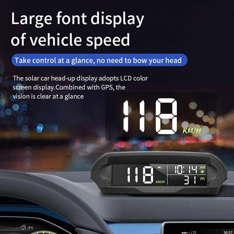 Car Solar HUD Tire Pressure Monitoring GPS Speed Time Altitude Table(Black)